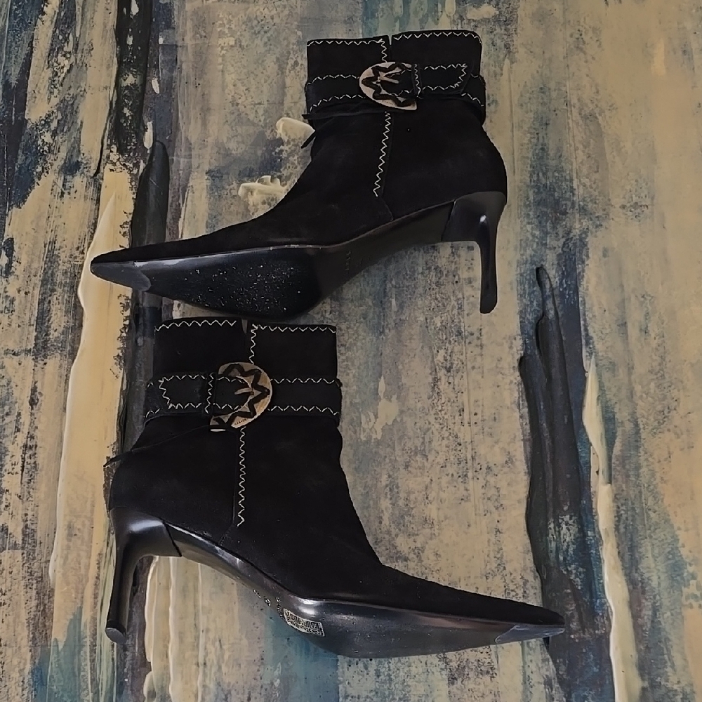 Casadei, Black Suede Heeled Ankle Boots, Sz 91/2
